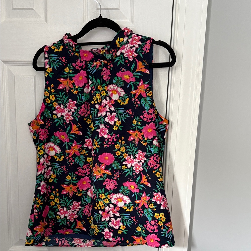J.Crew Floral Print Sleeveless Blouse - Pink and Yellow